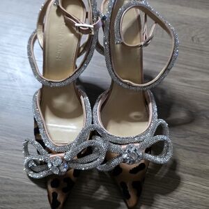 Elegant Leopard Print Heels with Rhinestone Accents